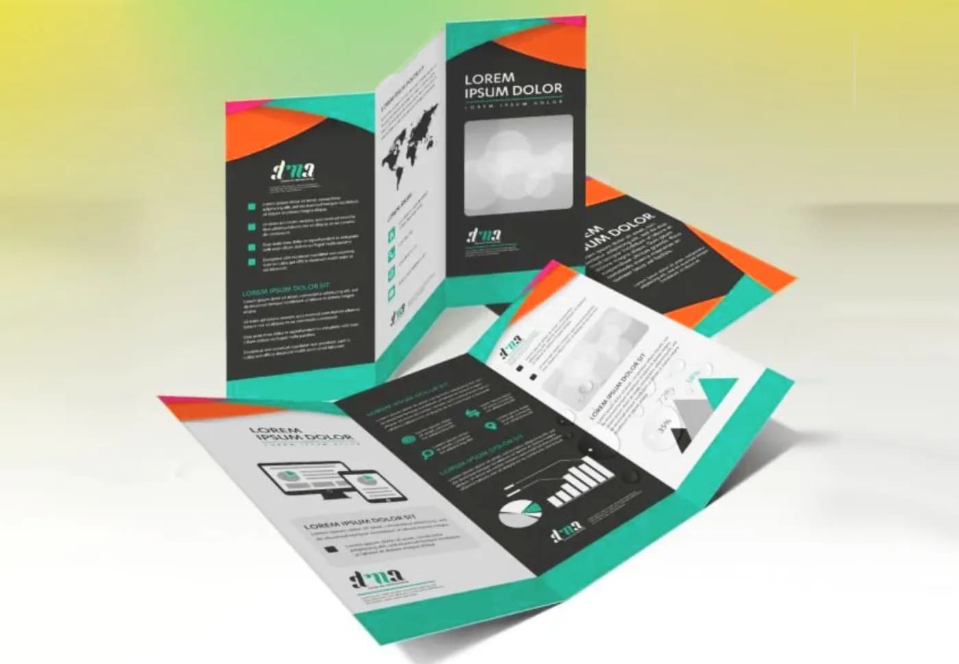 Fanned stack of printed flyers and brochures produced through a web-to-print storefront