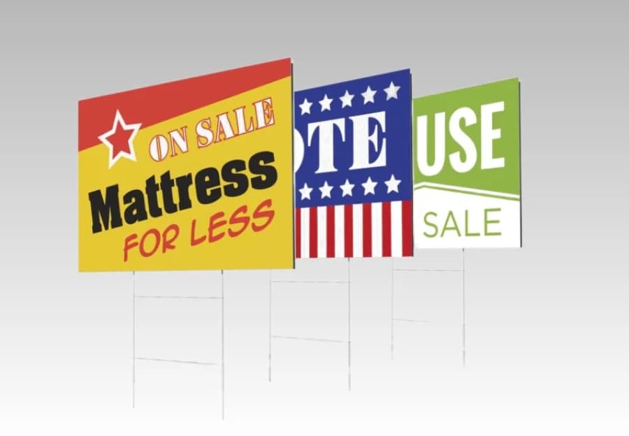 Coroplast yard sign product mockup — one of the product categories a storefront can sell